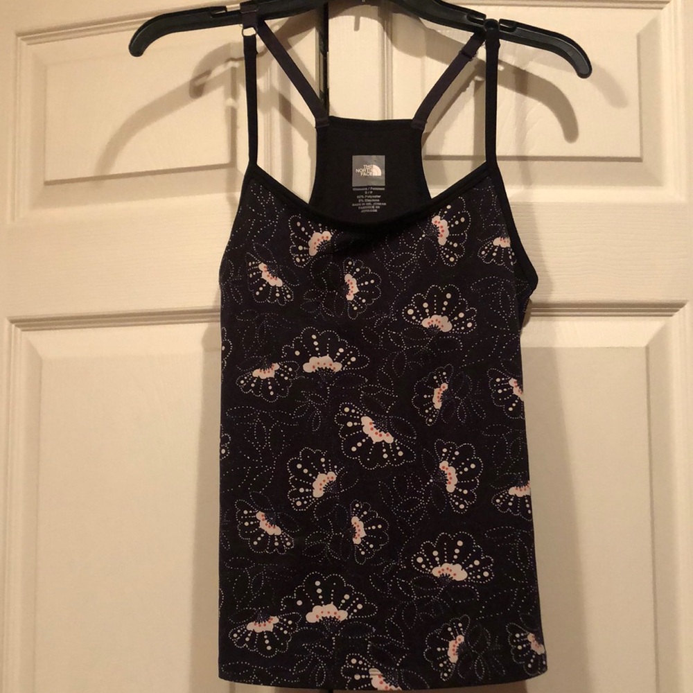 The North Face Small Black Floral Racerback Strapped Tank Top with built in bra